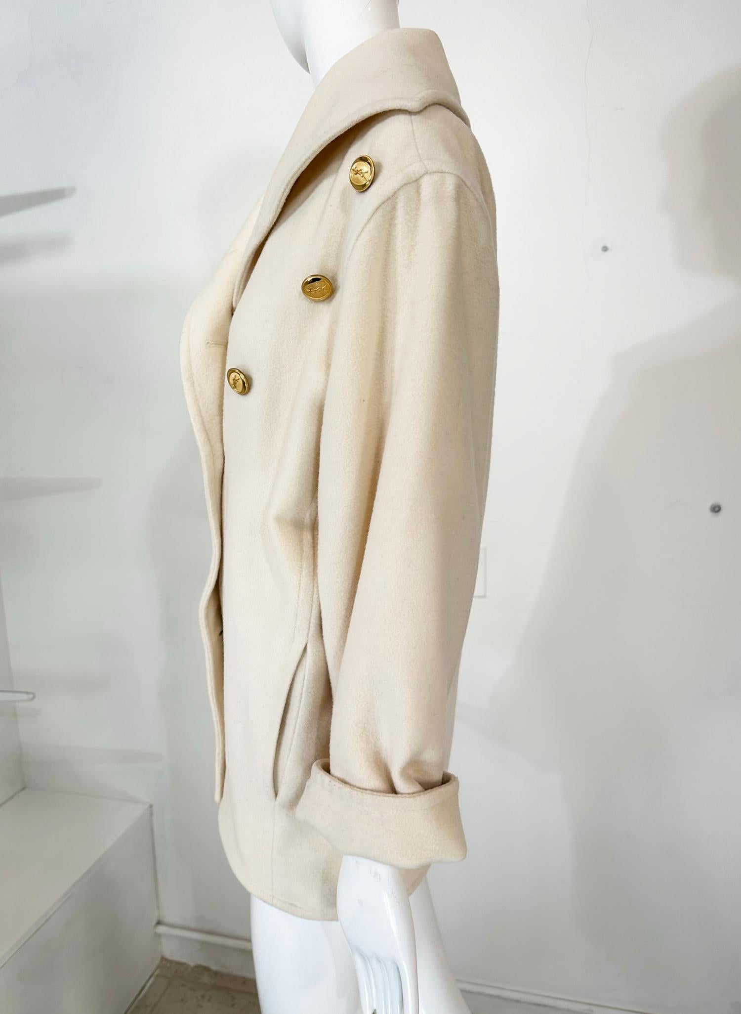 Yves Saint Laurent Off White Wool asymmetrical Button Hip Length Jacket 1980s 7