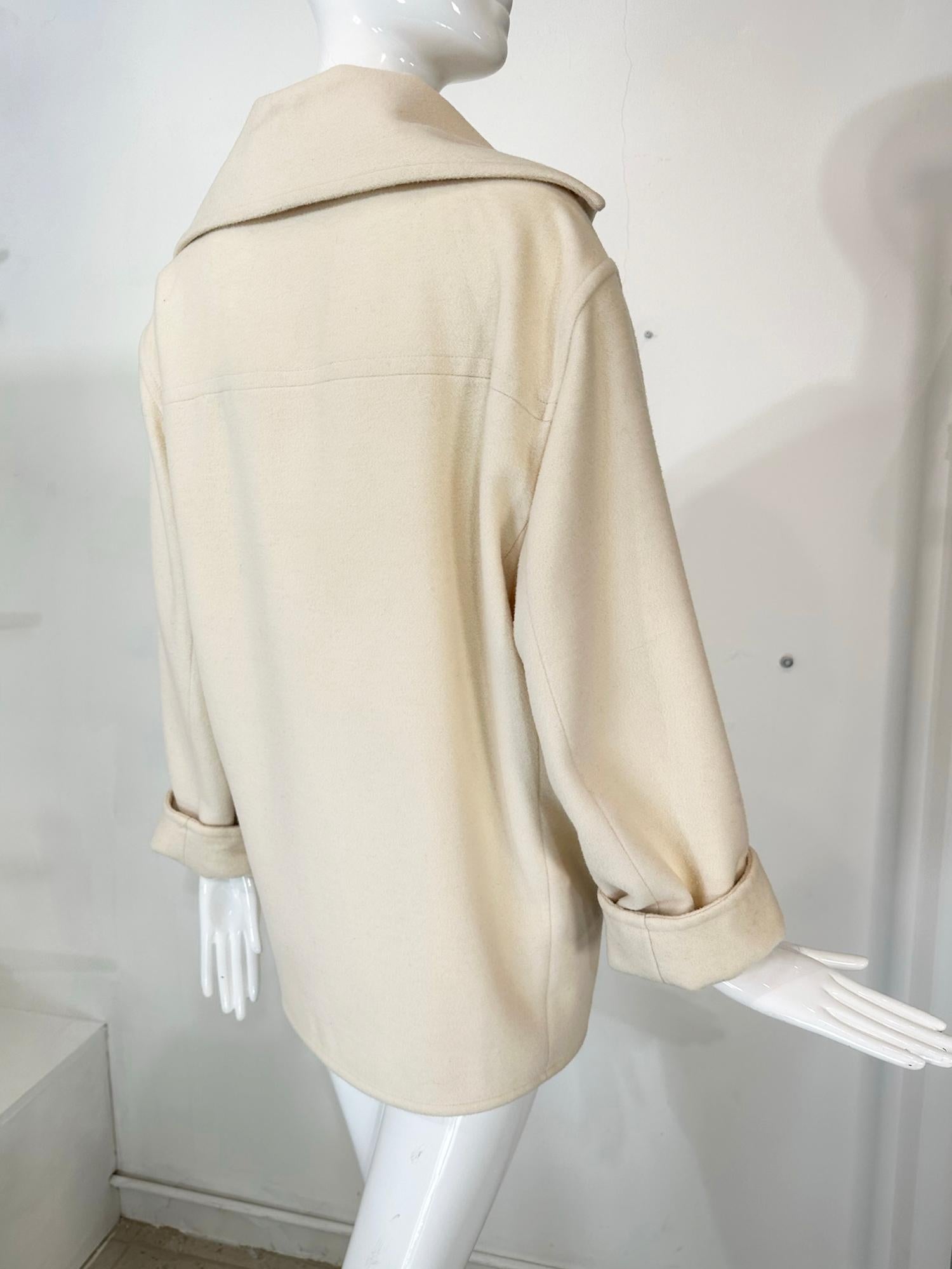 Yves Saint Laurent Off White Wool asymmetrical Button Hip Length Jacket 1980s 3