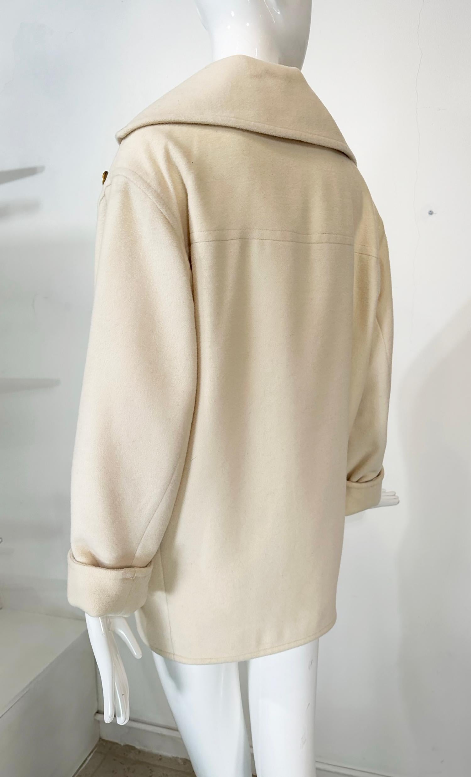 Yves Saint Laurent Off White Wool asymmetrical Button Hip Length Jacket 1980s 5