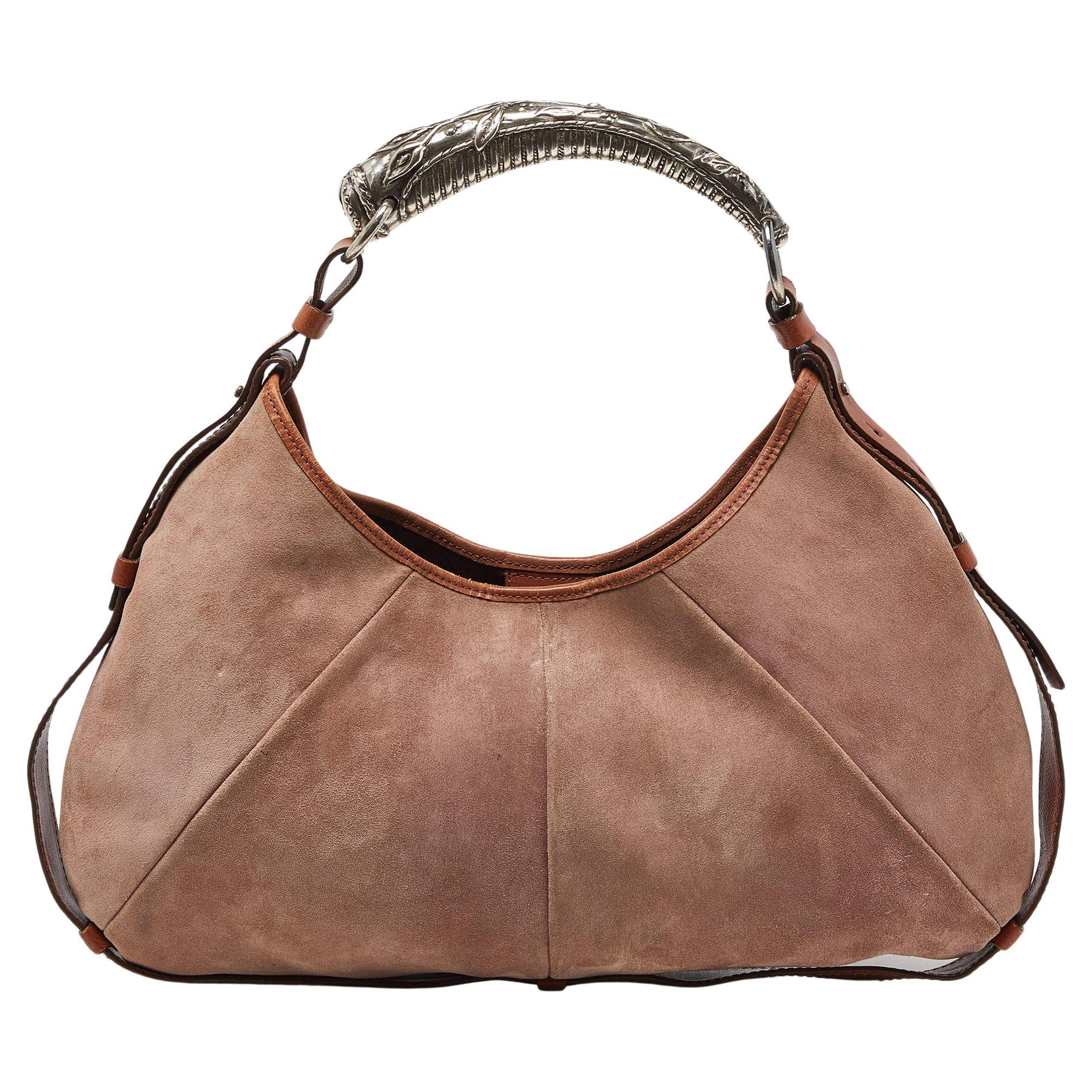 Yves Saint Laurent Old Rose/Brown Suede and Leather Mombasa Horn Hobo