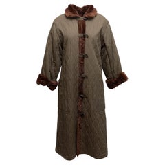 Yves Saint Laurent Olive & Brown Fur-Lined Quilted Coat