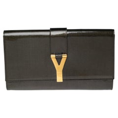 Yves Saint Laurent Olive Green Patent Leather Y-Ligne Clutch