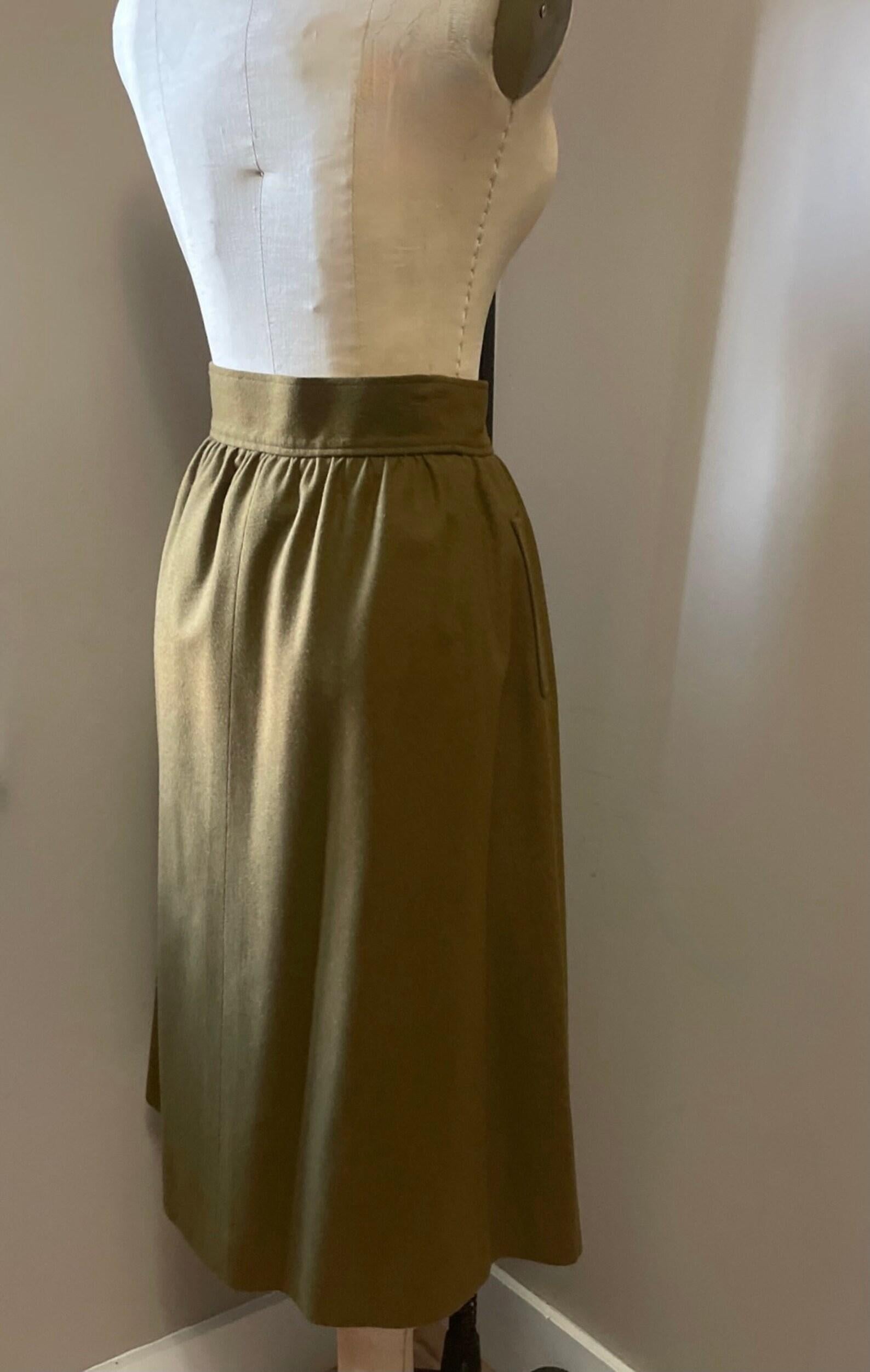 Yves Saint Laurent Olive Green Skirt For Sale 2