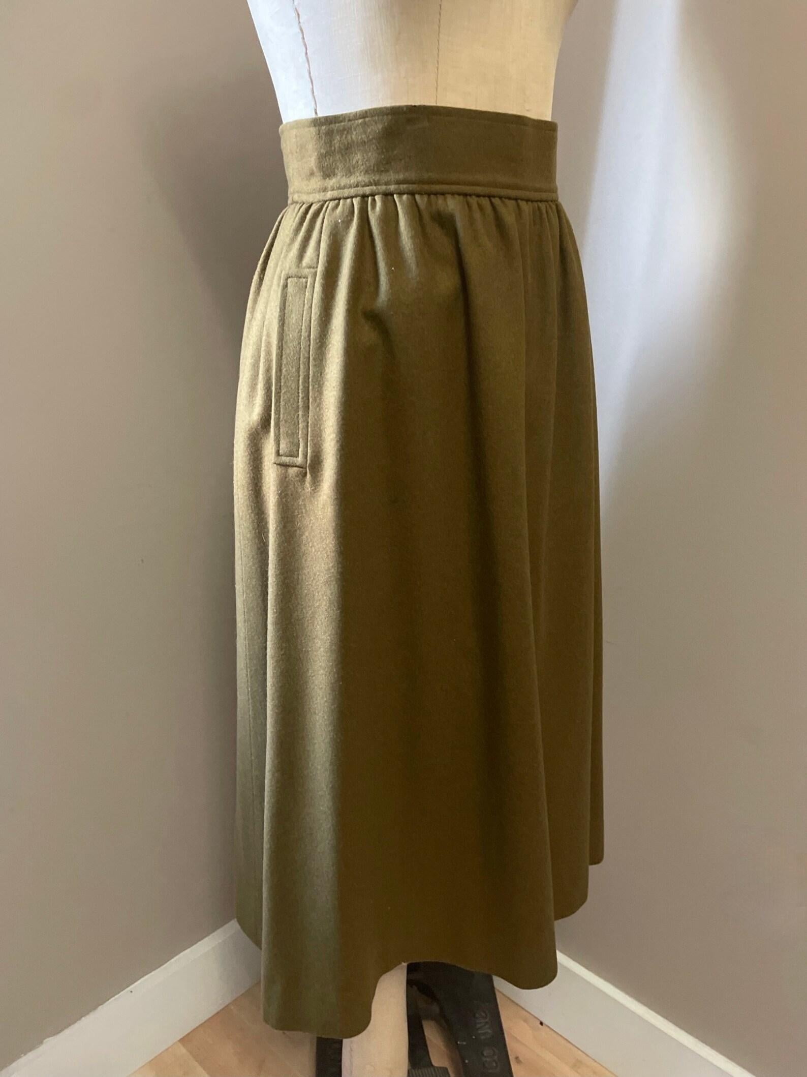 Yves Saint Laurent Olive Green Skirt For Sale 3