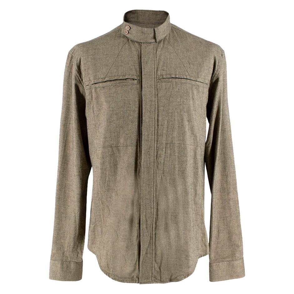 Yves Saint Laurent Olive Green Speckled Cotton Shirt - Size US 8 For Sale