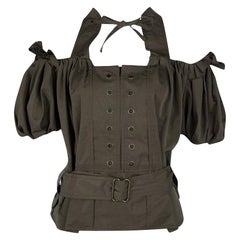 Yves Saint Laurent Olive Green Tie Detail Off Shoulder Belted Safari Top M Yves Saint Laurent Olive Green Tie Detail Off Shoulder Belted Safari Top M