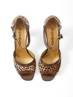 Yves Saint Laurent Open Toe Leopard Pattern Sandal