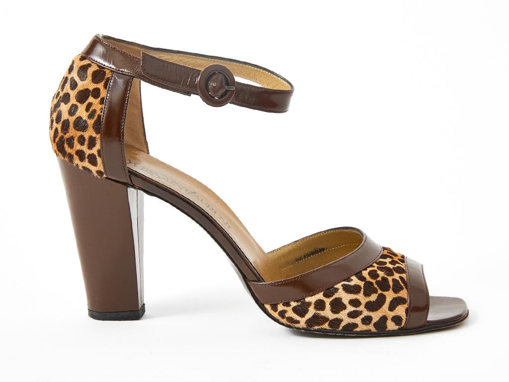Brown Yves Saint Laurent Open Toe Leopard Pattern Sandal