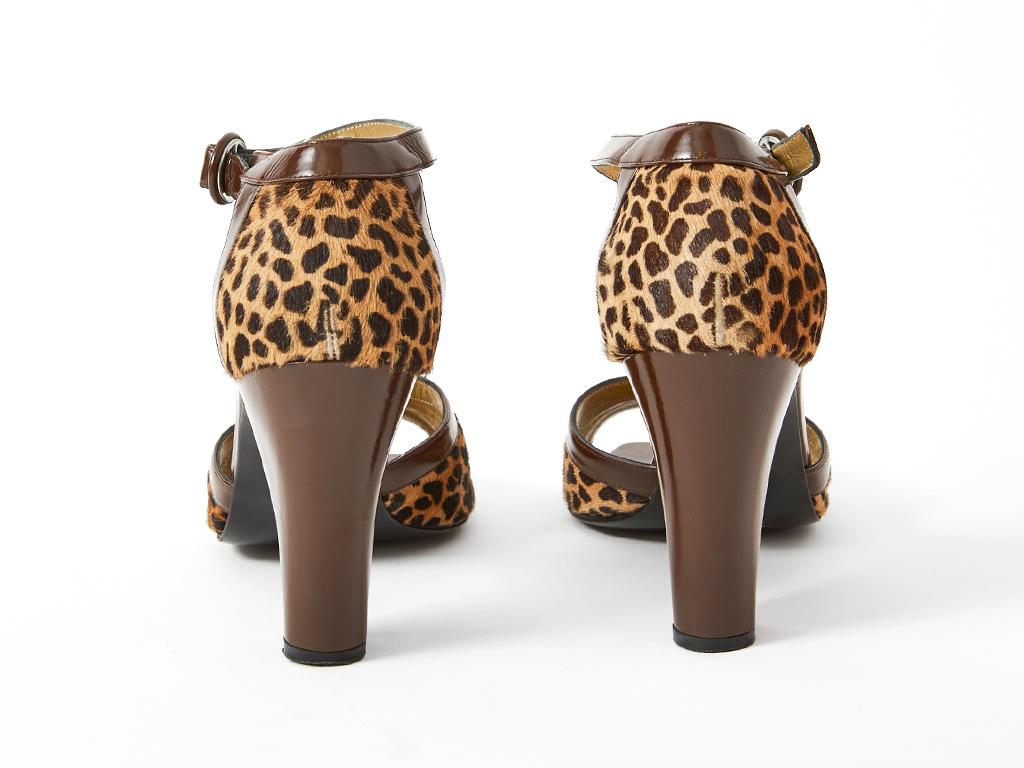 Yves Saint Laurent Open Toe Leopard Pattern Sandal In Good Condition In New York, NY