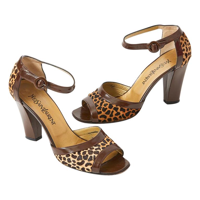 Yves Saint Laurent Open Toe Leopard Pattern Sandal