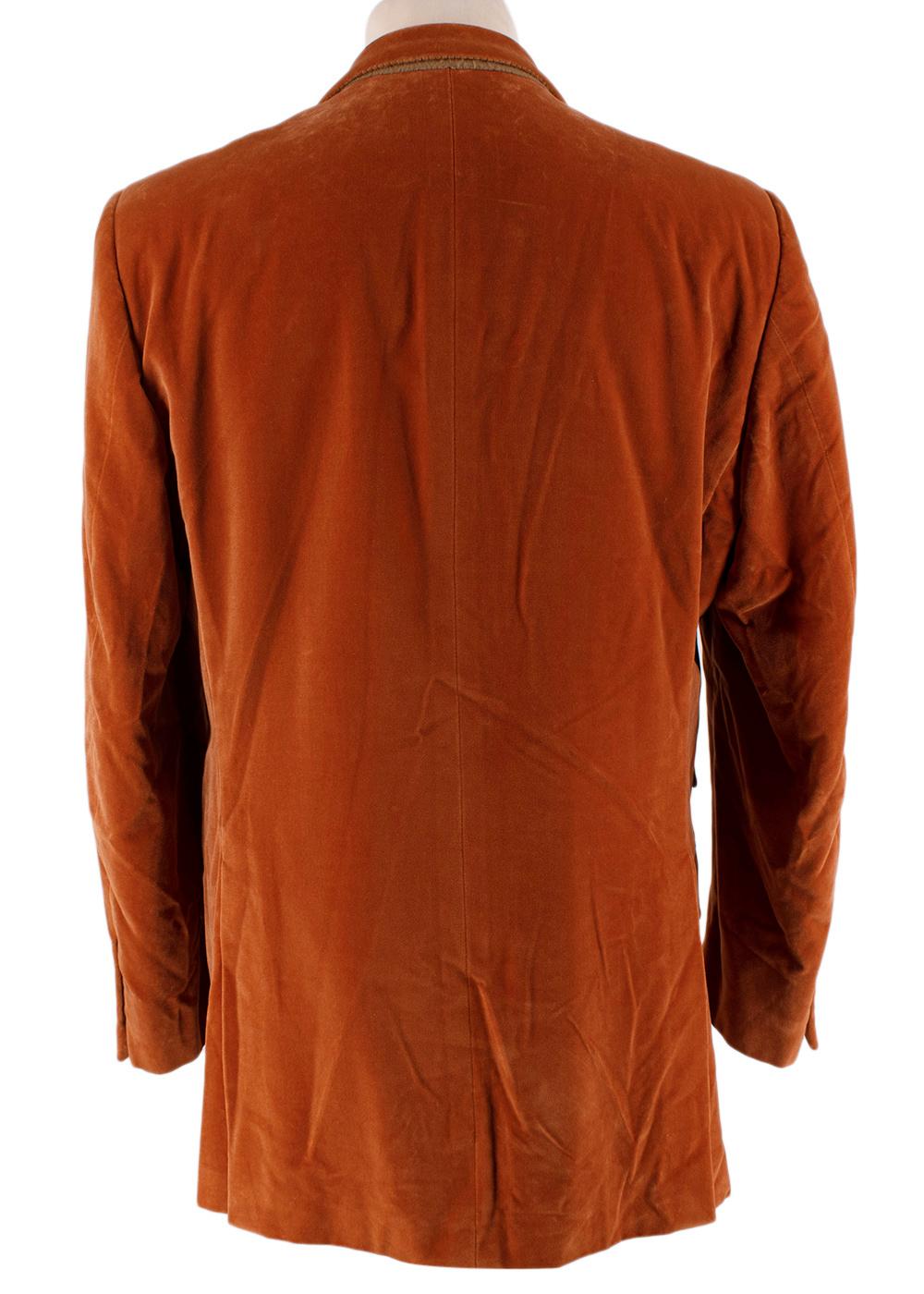 Red Yves Saint Laurent Orange Cotton Velvet Single Breasted Suit - Size XL FR52