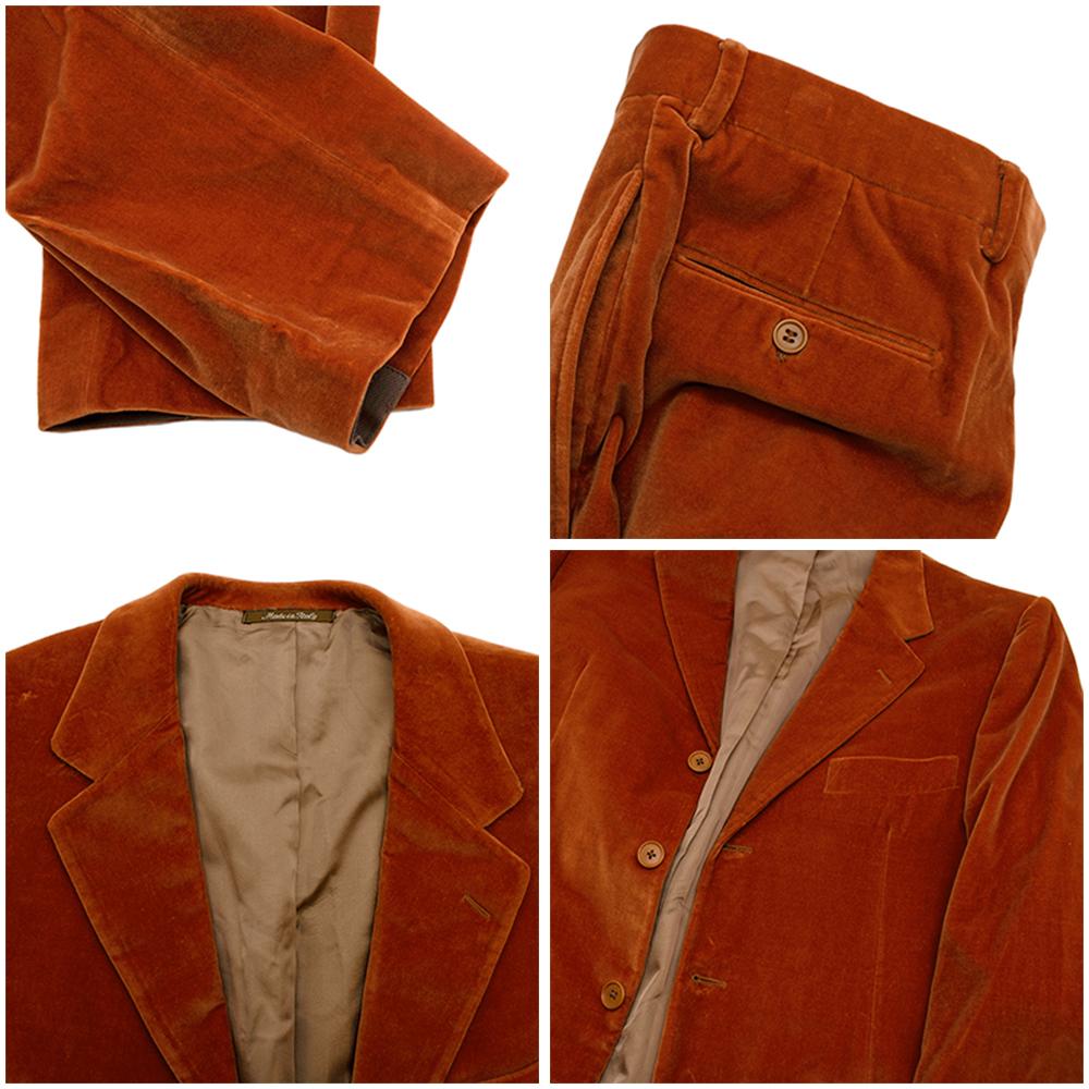 Yves Saint Laurent Orange Cotton Velvet Single Breasted Suit - Size XL FR52 4