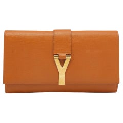 Yves Saint Laurent Orange Leather Y-Ligne Clutch