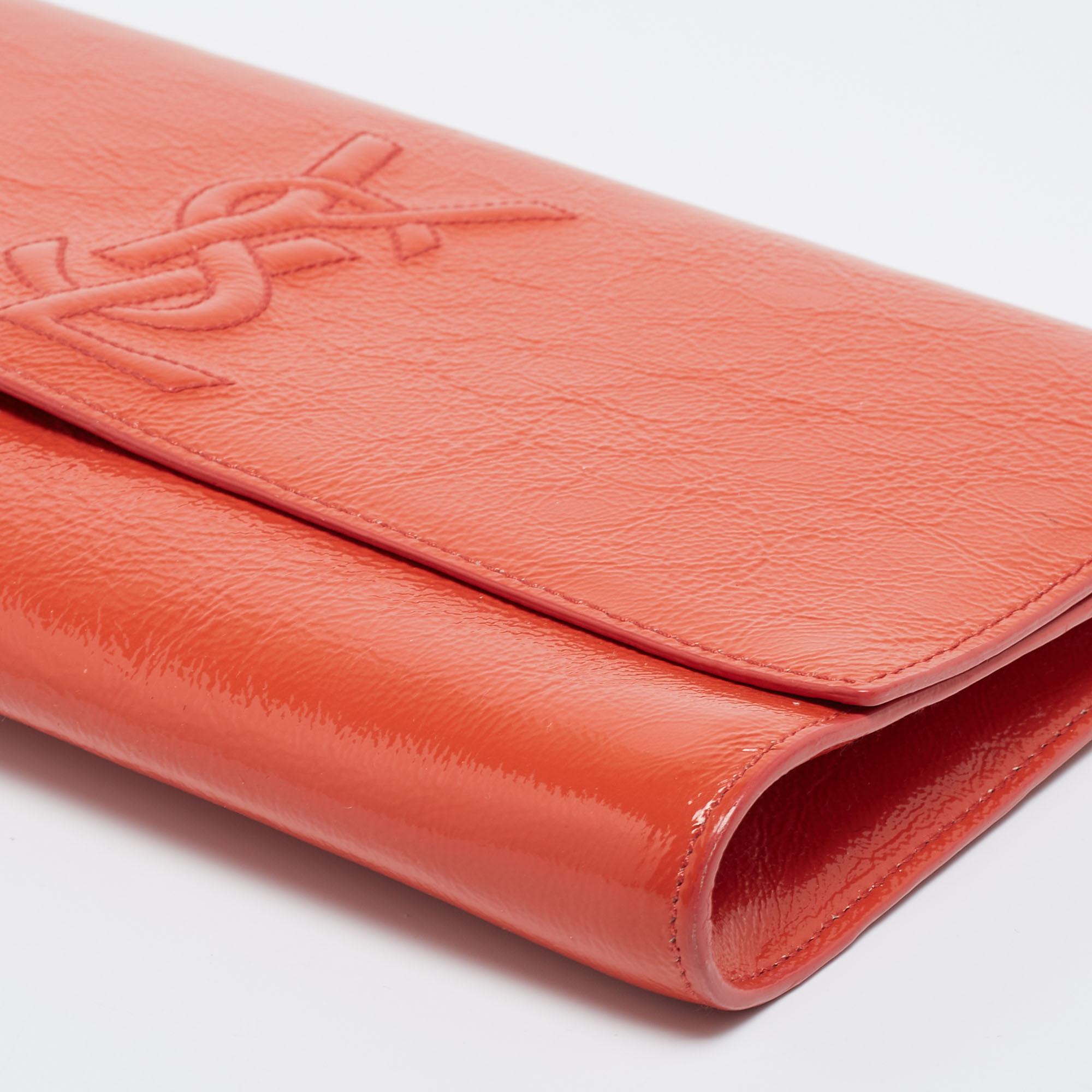 Yves Saint Laurent Orange Patent Leather Belle De Jour Clutch 5