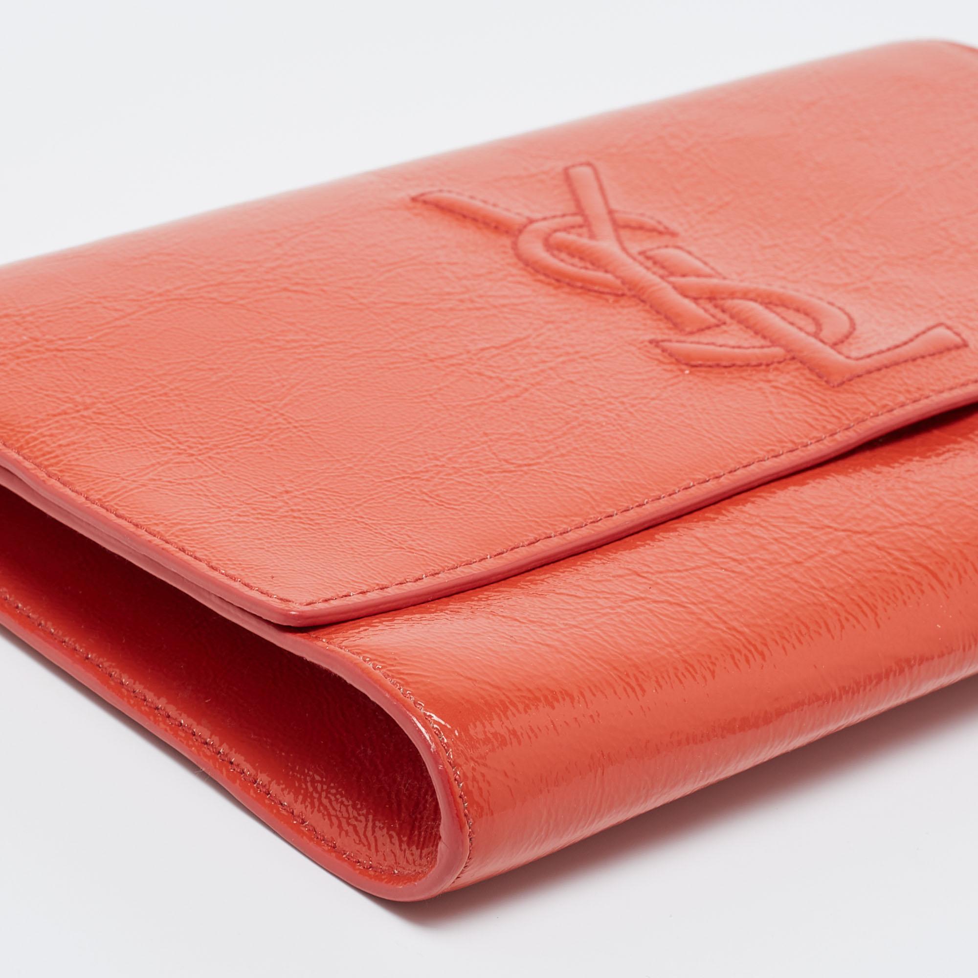 Yves Saint Laurent Orange Patent Leather Belle De Jour Clutch 6