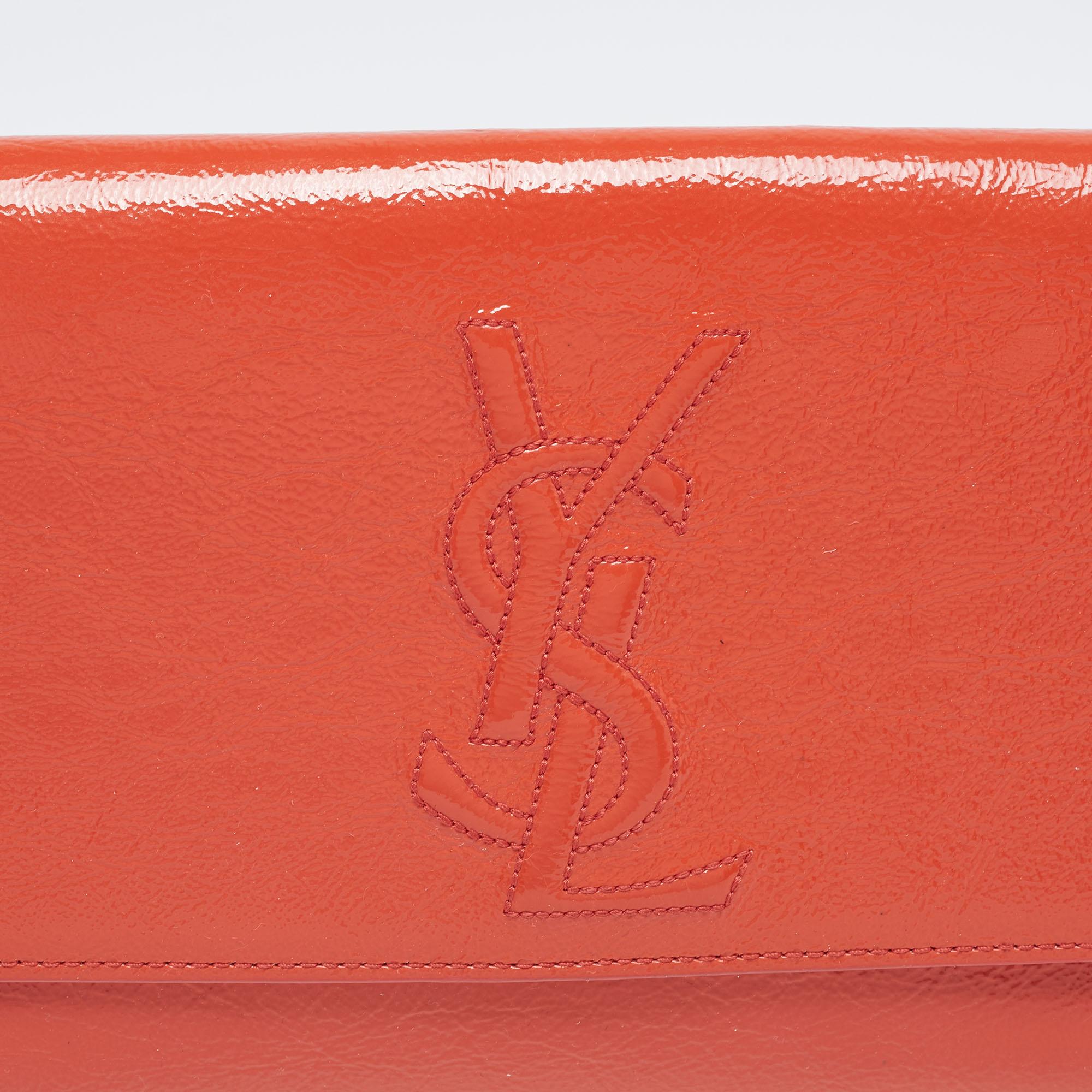 Yves Saint Laurent Orange Patent Leather Belle De Jour Clutch 7