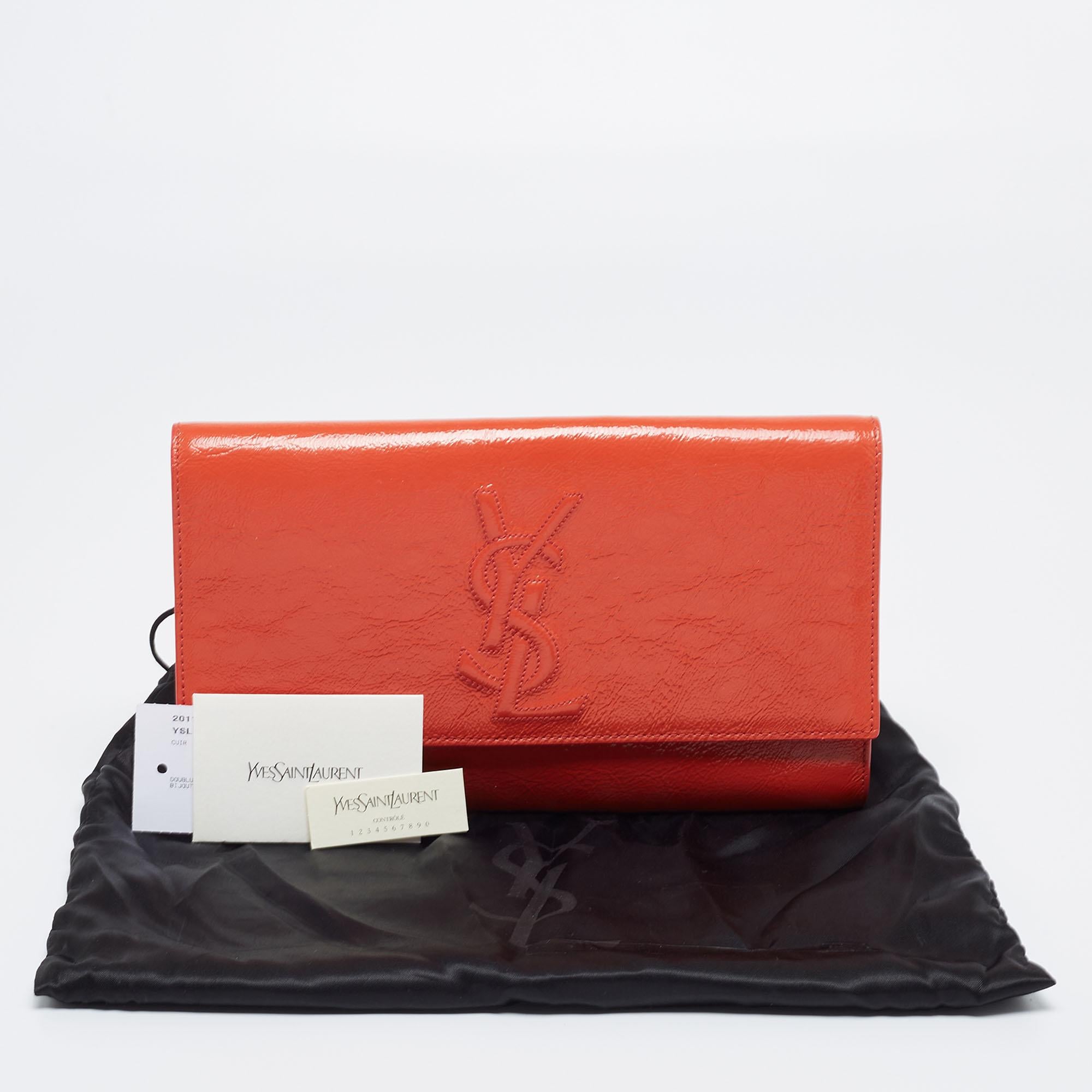 Yves Saint Laurent Orange Patent Leather Belle De Jour Clutch 8