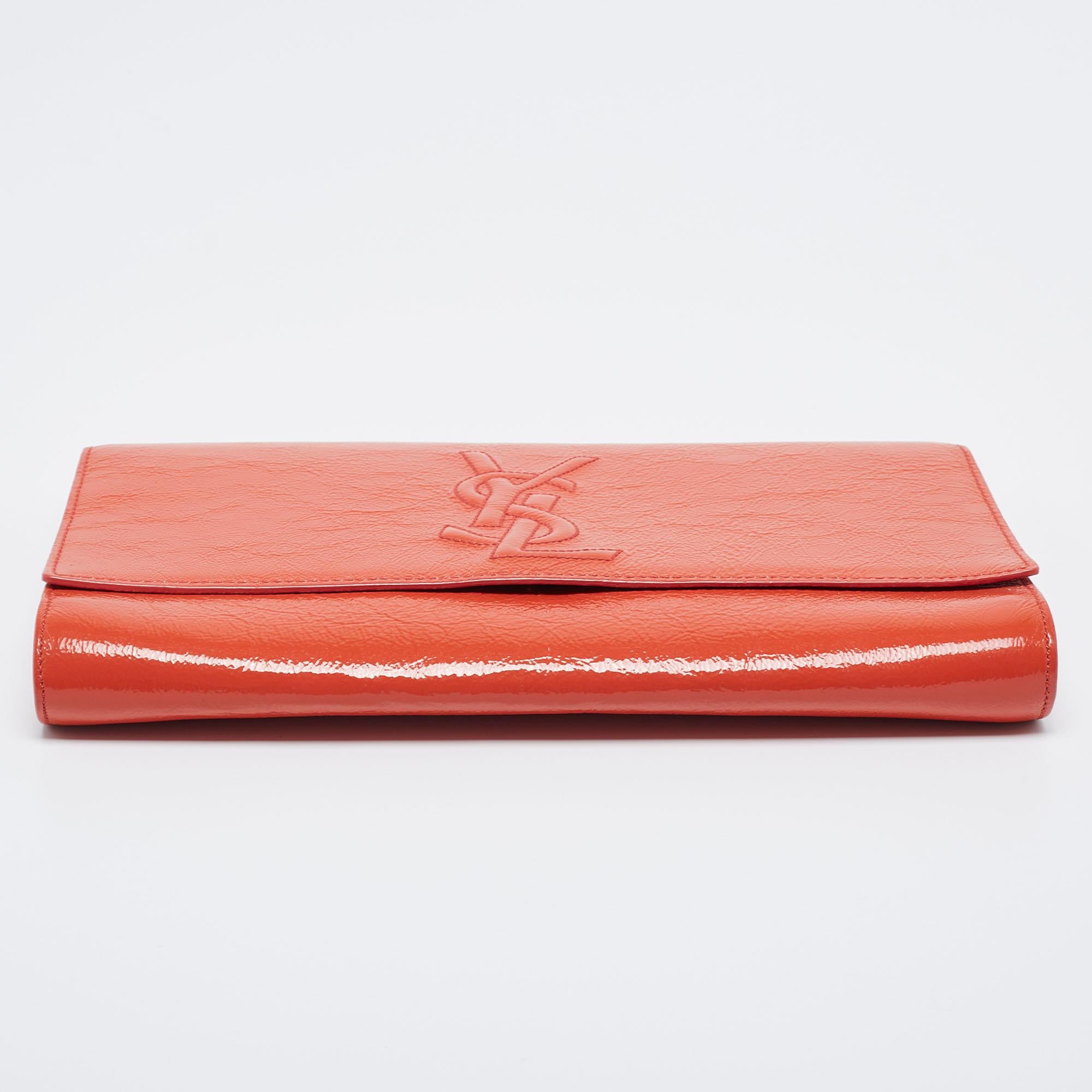 Women's Yves Saint Laurent Orange Patent Leather Belle De Jour Clutch