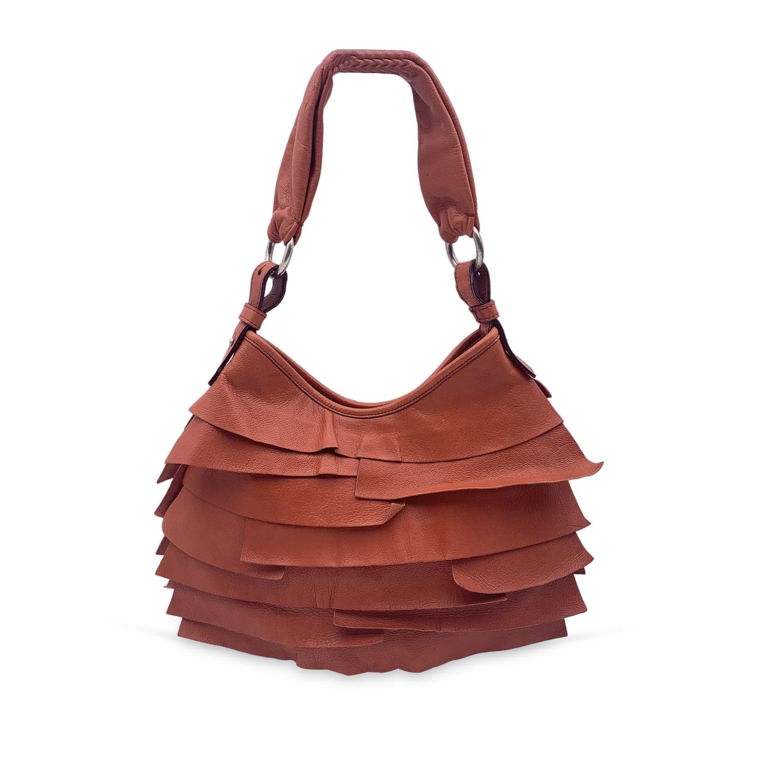 Women's Yves Saint Laurent Orange Ruffled Leather St Tropez Hobo Bag