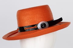 Yves Saint Laurent Orange Straw Back Patent Lucite trim Hat, 1970s
