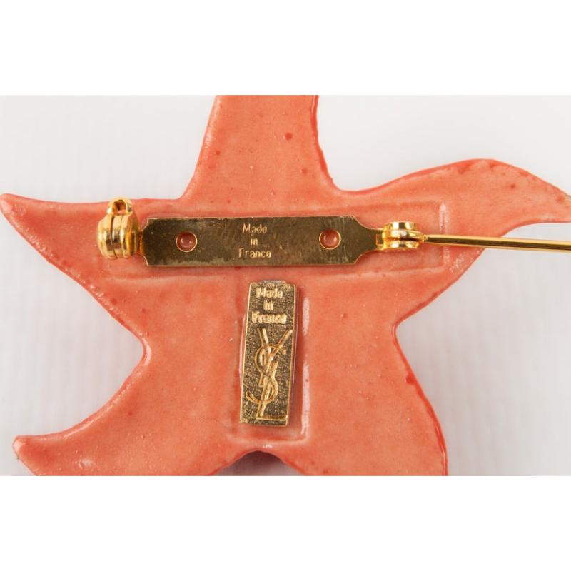 Yves Saint Laurent Orangey-Red Sea Star Resin Brooch For Sale 1