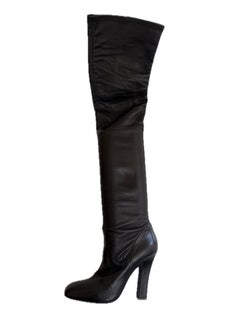 Yves Saint Laurent Over-the-Knee Black Leather Boots Fall Winter 2012 Size 39