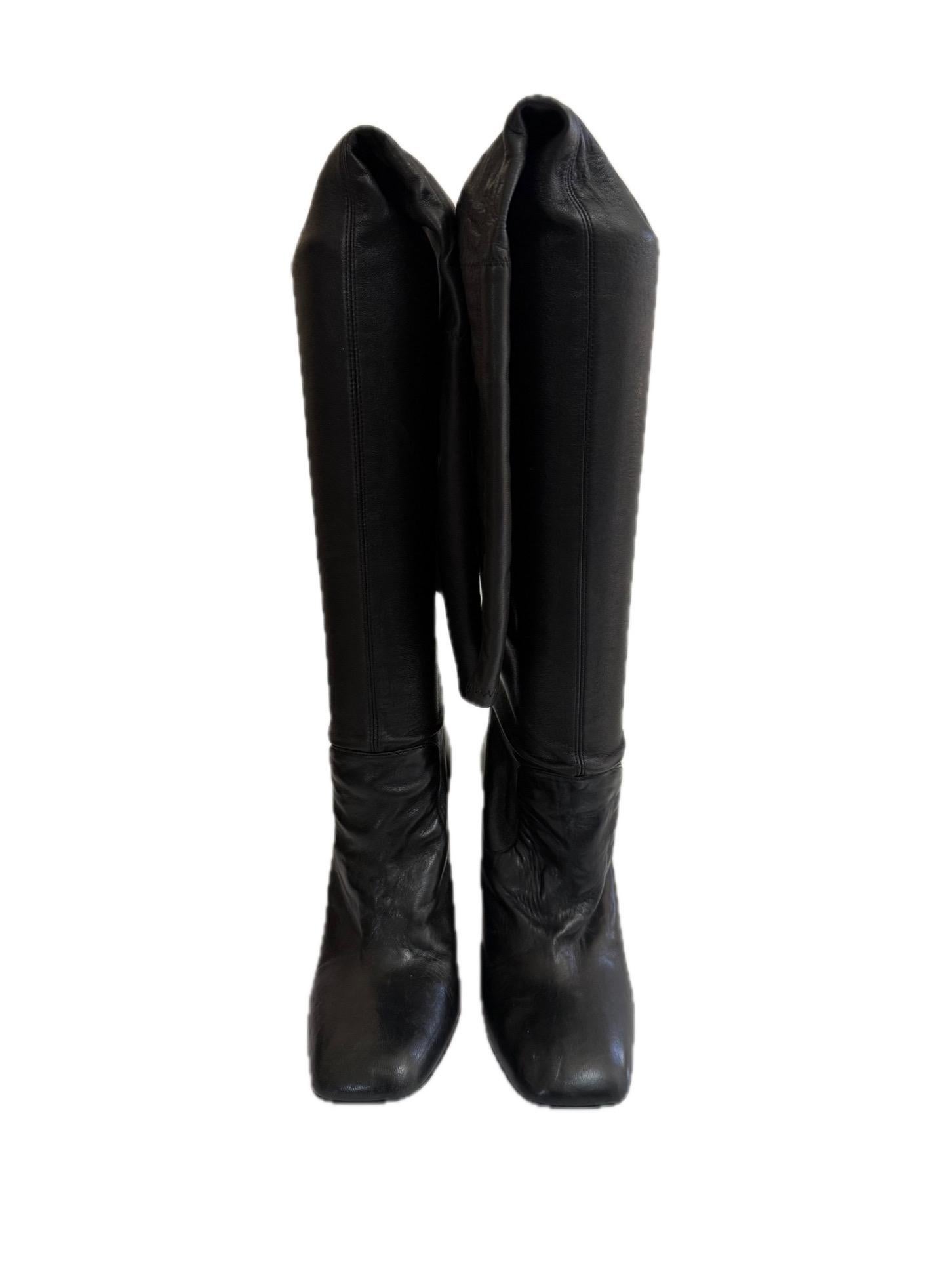 Yves Saint Laurent Over-the-Knee Black Leather Boots Fall Winter 2012 Size 39 For Sale 1