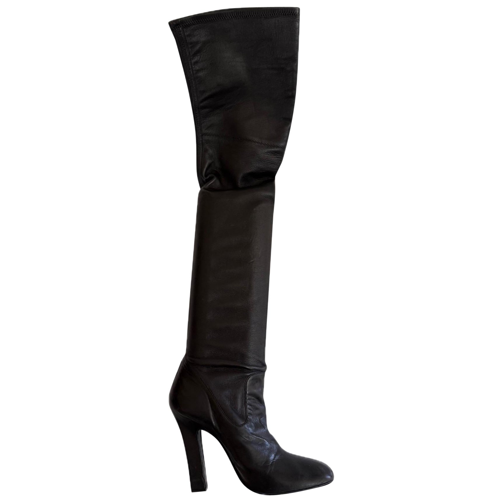 Yves Saint Laurent Over-the-Knee Black Leather Boots Fall Winter 2012 Size 39 For Sale