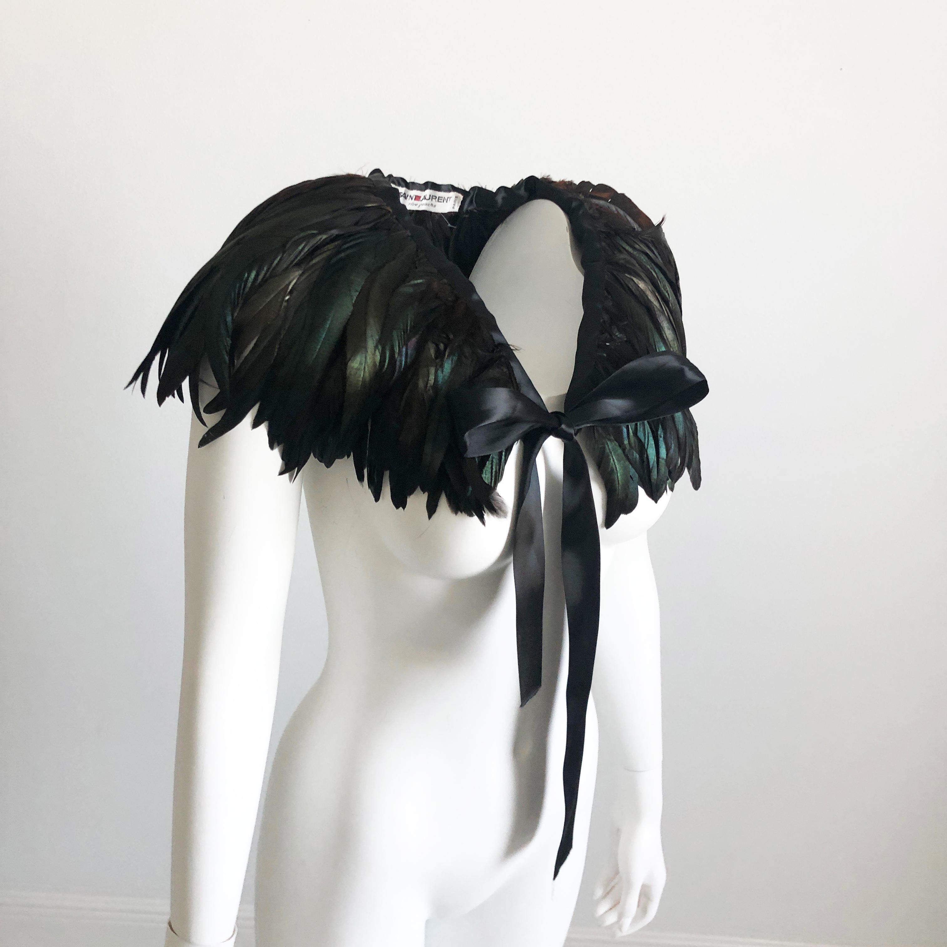 Black Yves Saint Laurent Oversized Feather Collar Evening Cape 1970s