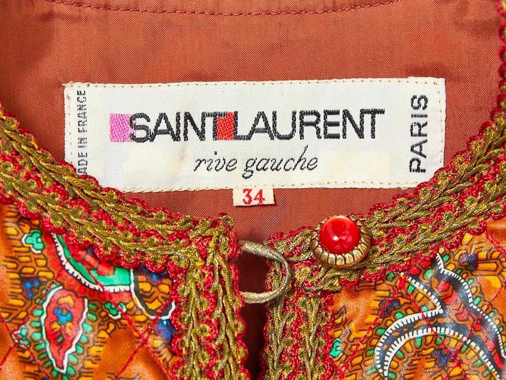 Orange Yves Saint Laurent Paisley Pattern Quilted Jacket