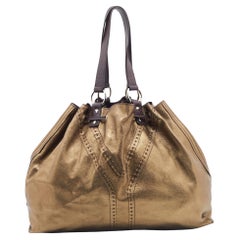 Yves Saint Laurent Pale Gold/Brown Leather Double Sac Y Tote