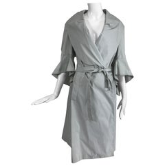 Yves Saint Laurent Pale Grey Cotton Twill Shawl Collar Wrap Coat 