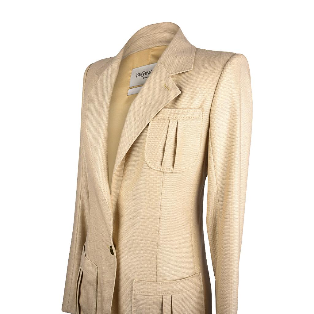 Beige Yves Saint Laurent Pale Wheat Yellow Wool / Silk Jacket 38 / 6