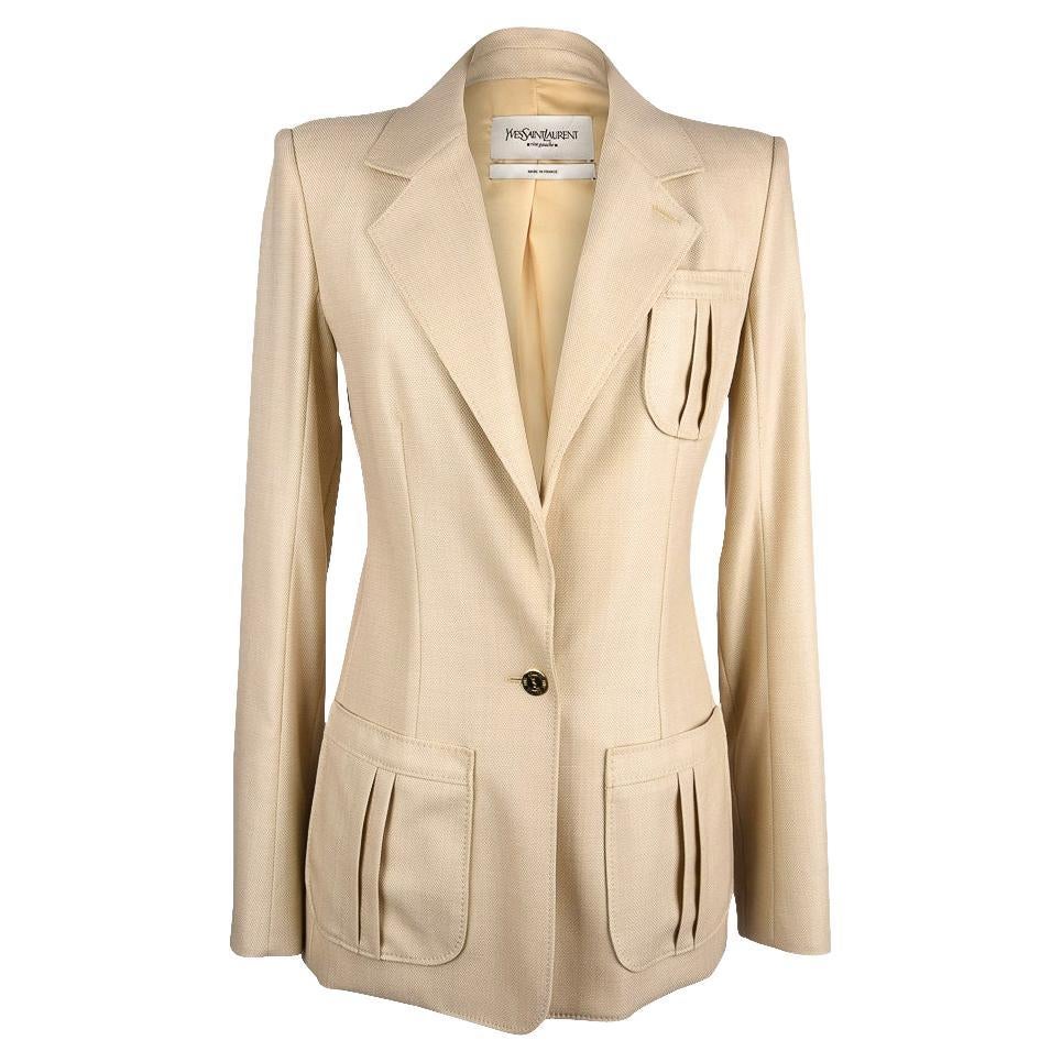Yves Saint Laurent Pale Wheat Yellow Wool / Silk Jacket 38 / 6 For Sale