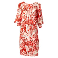 Vintage Yves Saint Laurent Palm Pattern Silk Smock Dress