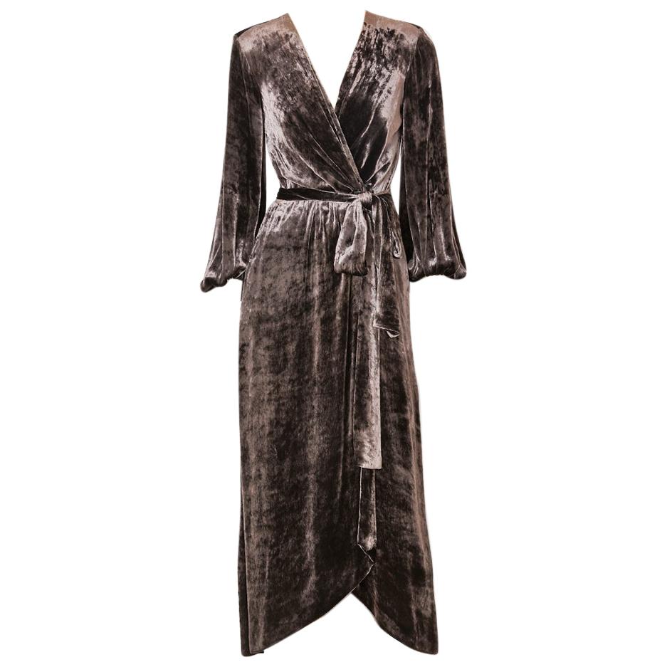 Yves Saint Laurent Panné Velvet Long Wrap Dress at 1stDibs