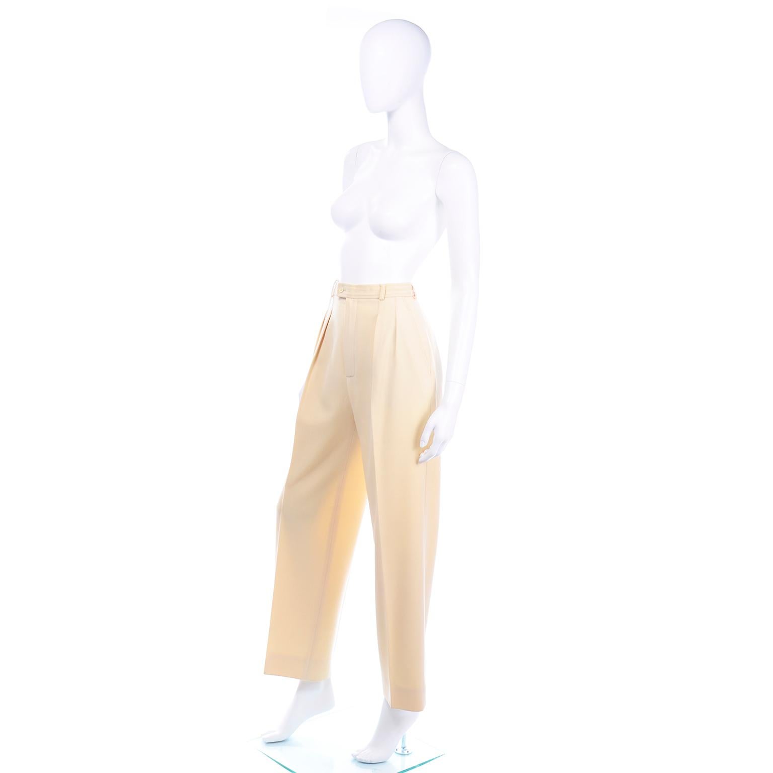 White Yves Saint Laurent Pants Vintage High Waisted Cream Trousers
