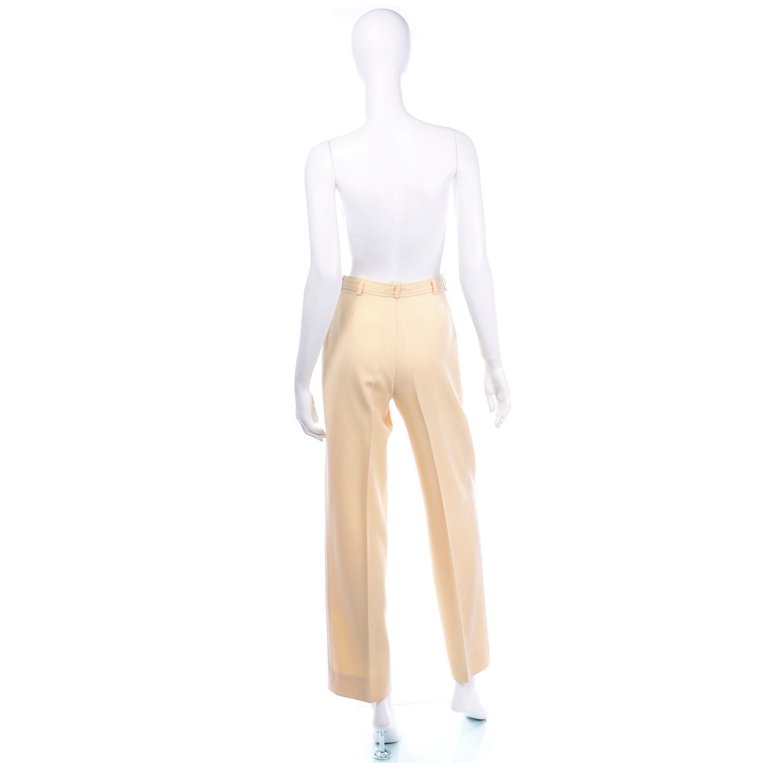 Yves Saint Laurent Pants Vintage High Waisted Cream Trousers In Excellent Condition In Portland, OR