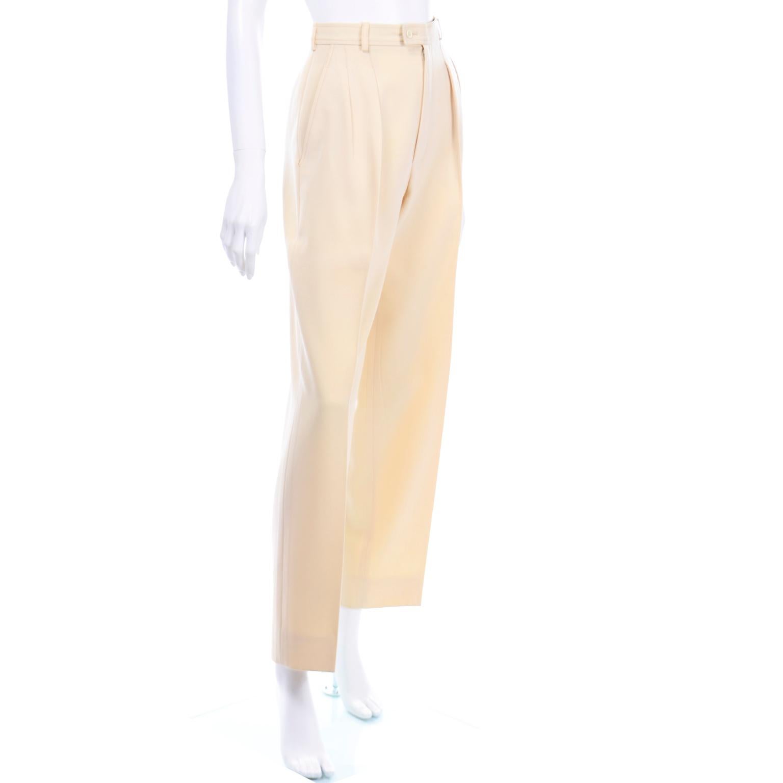 Women's Yves Saint Laurent Pants Vintage High Waisted Cream Trousers