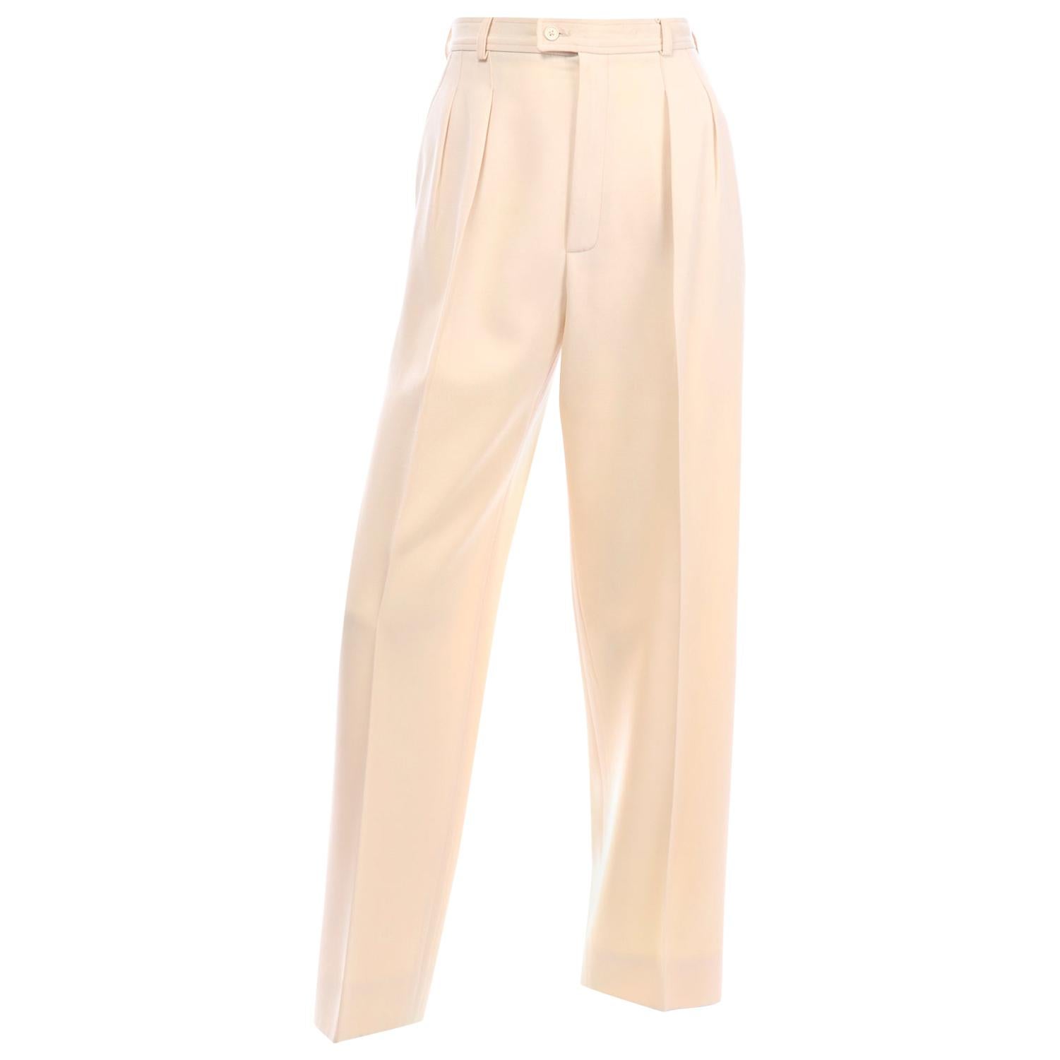 Yves Saint Laurent Pants Vintage High Waisted Cream Trousers