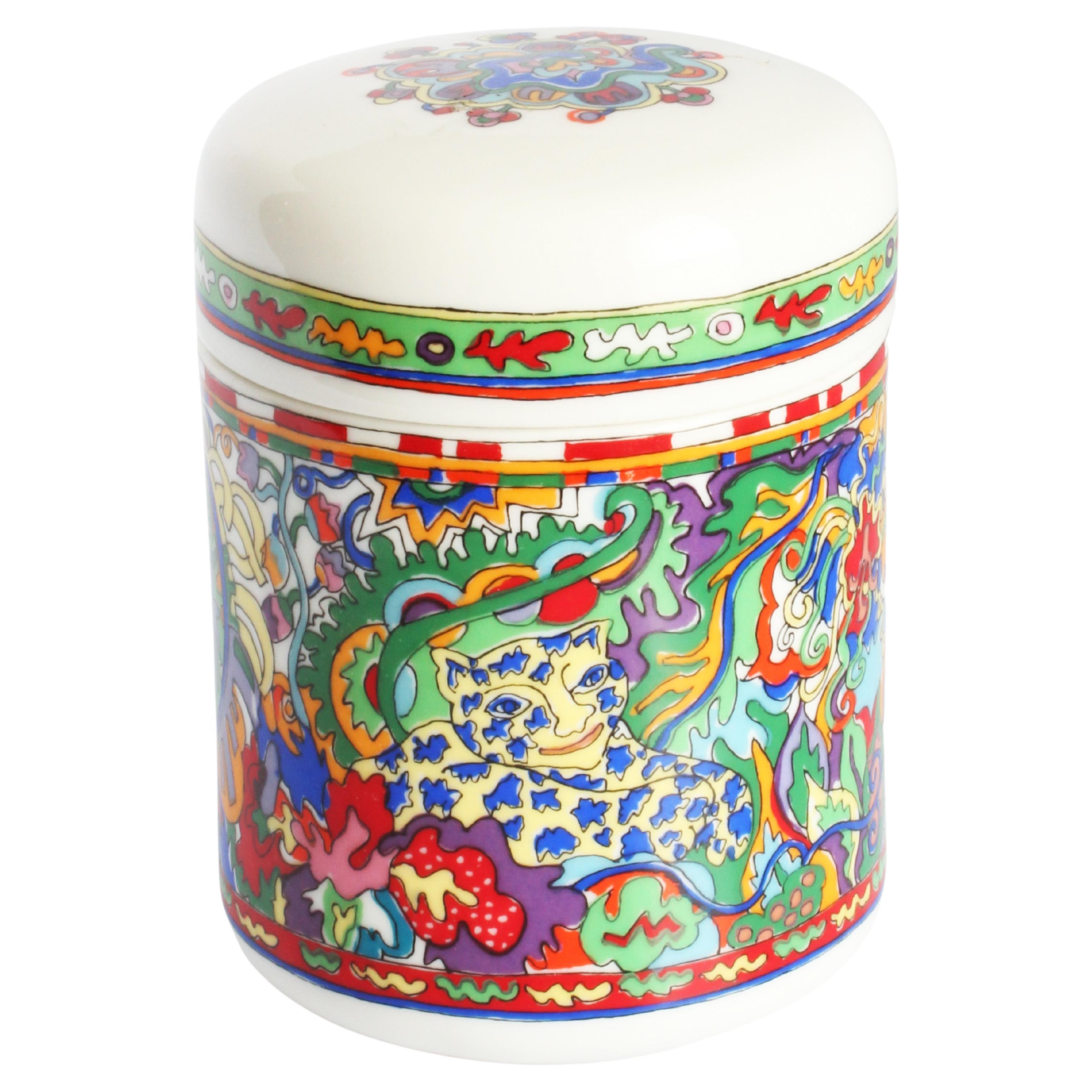 Yves Saint Laurent Parfum Rive Gauche Ceramic Vanity Jar Vintage Home Decor 