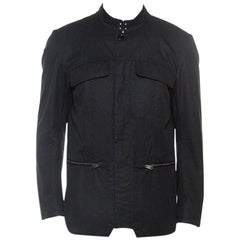 Yves Saint Laurent Paris Black Cotton Twill Utility Jacket XL