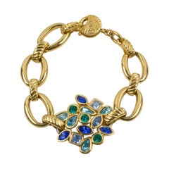 Yves Saint Laurent Paris Blue Jeweled Floral Link Bracelet