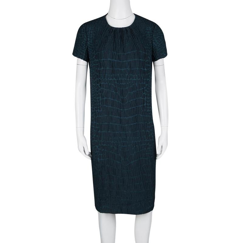 Black Yves Saint Laurent Paris Blue Knit Animal Pattern Textured Dress M