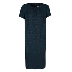 Yves Saint Laurent Paris Blue Knit Animal Pattern Textured Dress M