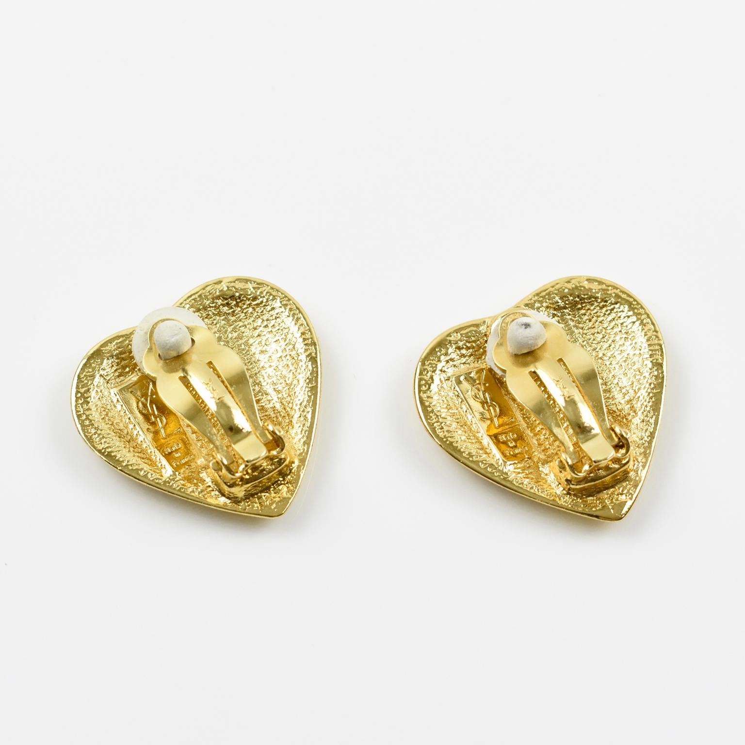 Women's Yves Saint Laurent Paris Clip Earrings Arabesque Gilt Heart