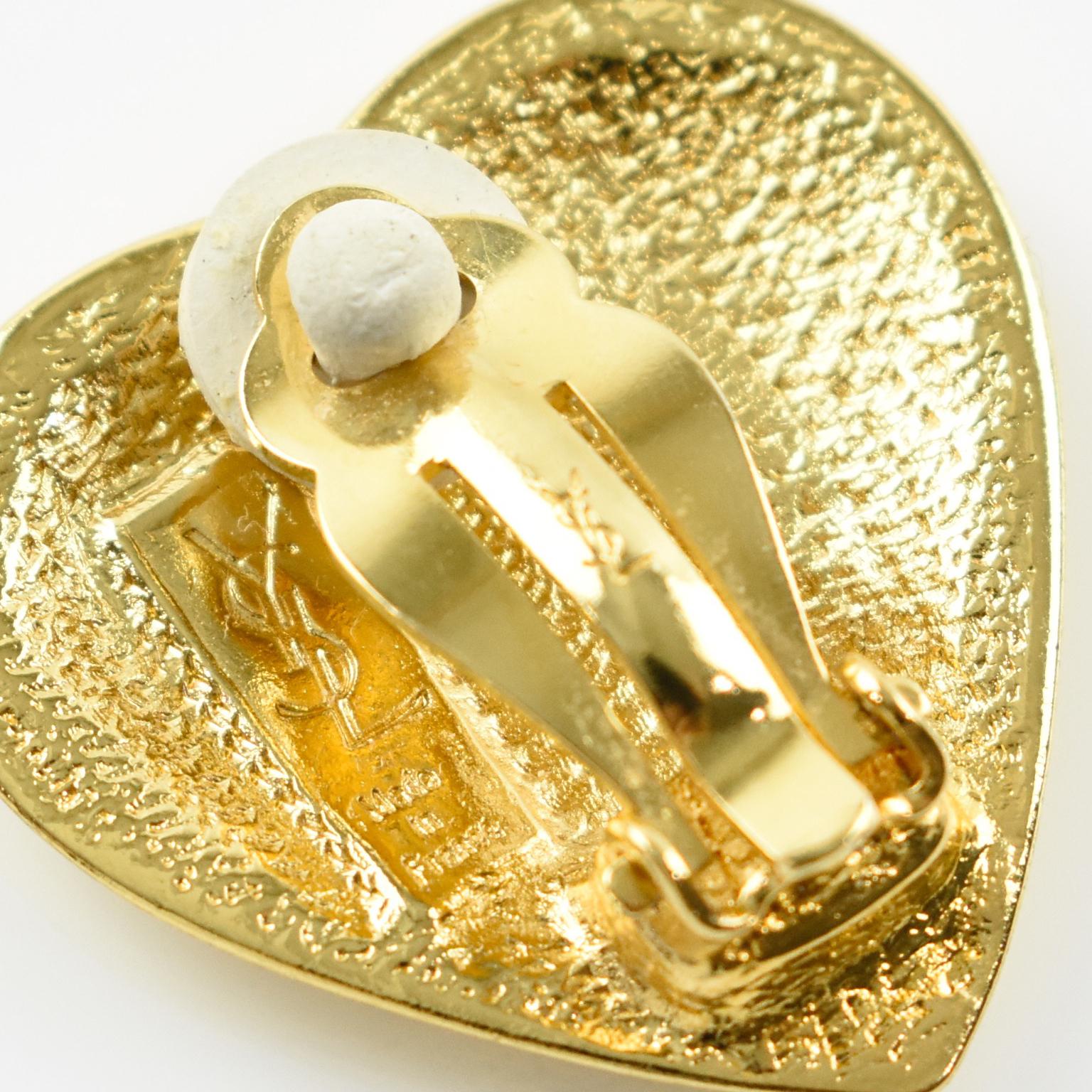 Yves Saint Laurent Paris Clip Earrings Arabesque Gilt Heart 1