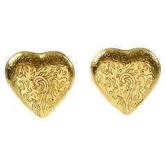 Retro Yves Saint Laurent Paris Clip Earrings Arabesque Gilt Heart