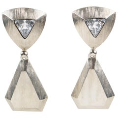 Yves Saint Laurent Dangle Clip Earrings Textured Silvered Metal