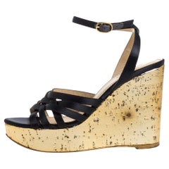 Yves Saint Laurent Paris Dark Grey/Gold Satin Strappy Ankle Sandals Size 36